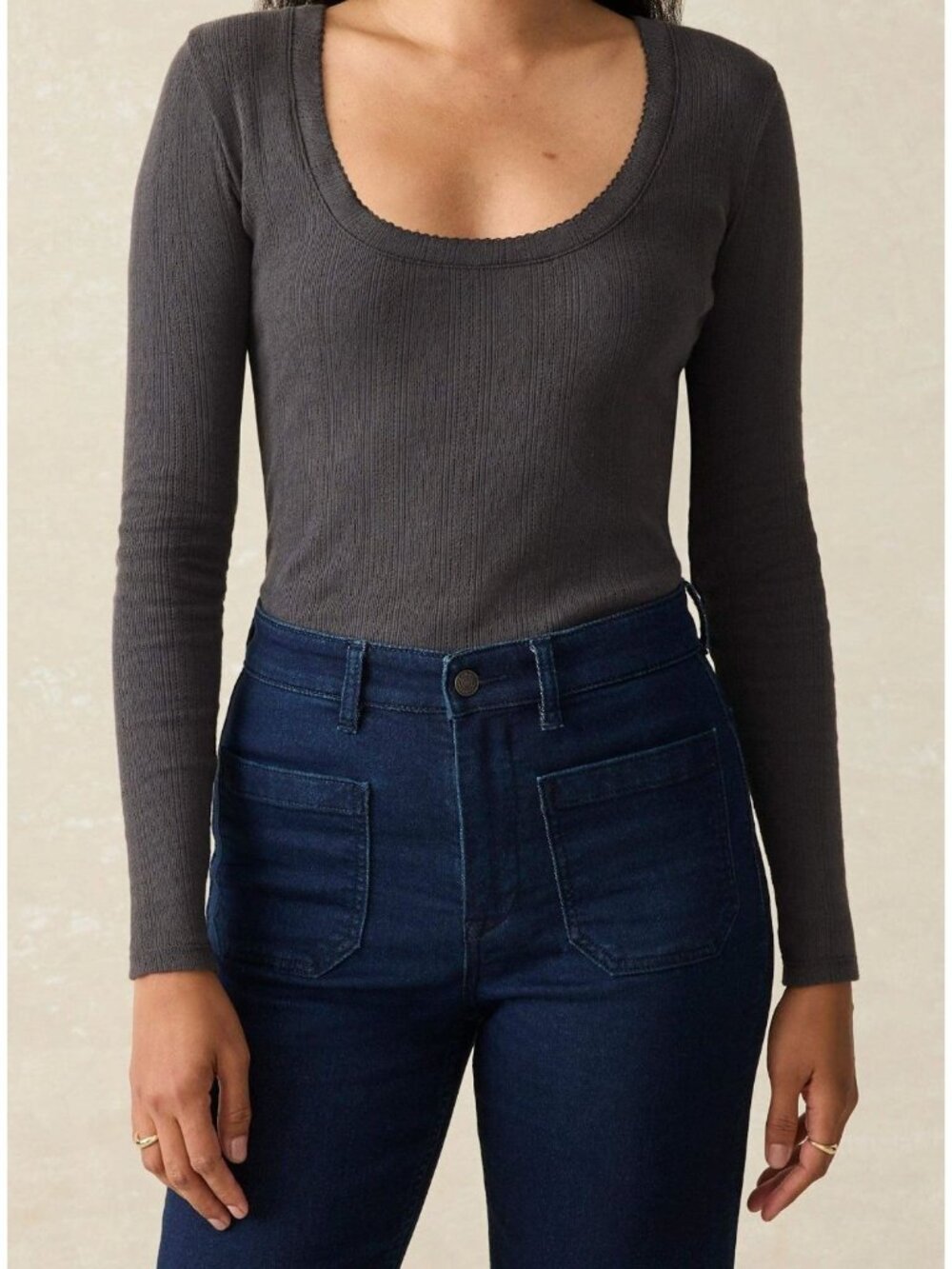 NWT Faherty Pacific Pointelle Scoop Neck Washed Black-sz Medium
